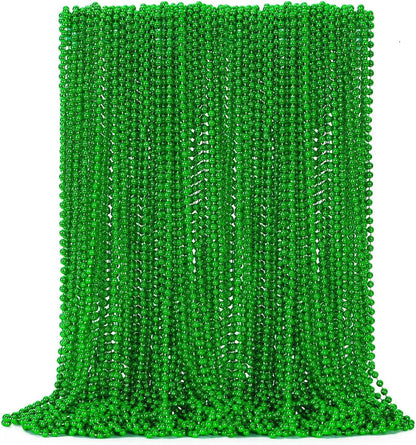 EOBOH 144PCS Mardi Gras Beads, Metallic 12 Kinds Bead Necklace Party Supplies, 33" Mardi Gras Necklace Costume Stuff, Festival Parade Throw Accessories for Wedding Birthday Celebrations Decorations
