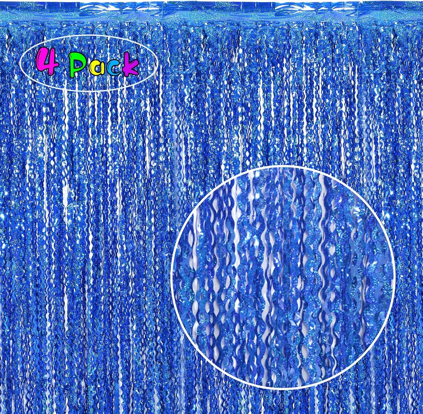 4 Pack Wavy Champagne Gold Metallic Tinsel Foil Fringe Curtains Backdrop - 3.3X6.6ft Foil Fringe Backdrop for Parties | Door Streamers for Birthday | Photo Booth Backdrops Party Decor