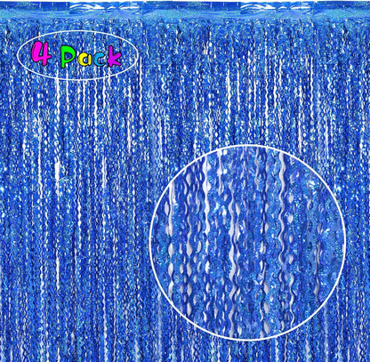 4 Pack Wavy Champagne Gold Metallic Tinsel Foil Fringe Curtains Backdrop - 3.3X6.6ft Foil Fringe Backdrop for Parties | Door Streamers for Birthday | Photo Booth Backdrops Party Decor