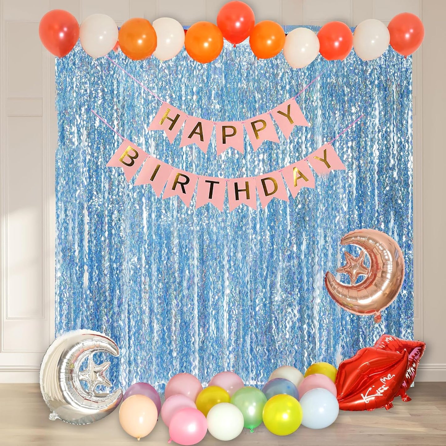 4 Pack Wavy Champagne Gold Metallic Tinsel Foil Fringe Curtains Backdrop - 3.3X6.6ft Foil Fringe Backdrop for Parties | Door Streamers for Birthday | Photo Booth Backdrops Party Decor
