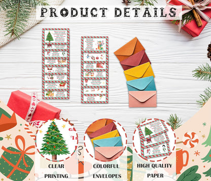 Christmas Treasure Hunt Clue Game, Christmas Games Santa Scavenger Hunt Cards, Indoor Outdoor Holiday Party Supplies, 15 Cards with Colorful Envelopes, 04