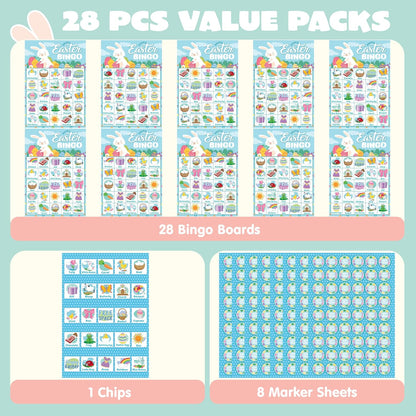 JOYIN 28 Players Easter Bingo Card (5x5) with Blue Color for Kids, Boys, Girls and Adults, Easter Games, School Classroom Activities and Easter Basket Stuffers