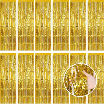 Silver Fringe Curtain Party Streamers, 12 Pack 3.3ft x 8.2ft Foil Curtain Backdrop Tinsel Foil Fringe Curtains Photo Booth Backdrop Streamer for Birthday, Wedding, Baby Shower, Disco Party