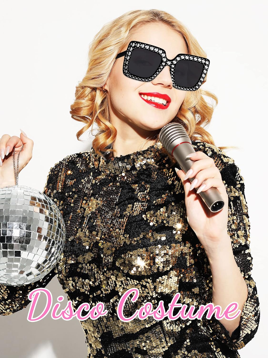 Flutesan 12 Pairs Women Disco Sunglasses Crystal Oversized Sunglasses 70s Rhinestone Diamond Retro Glasses for Rave Festival