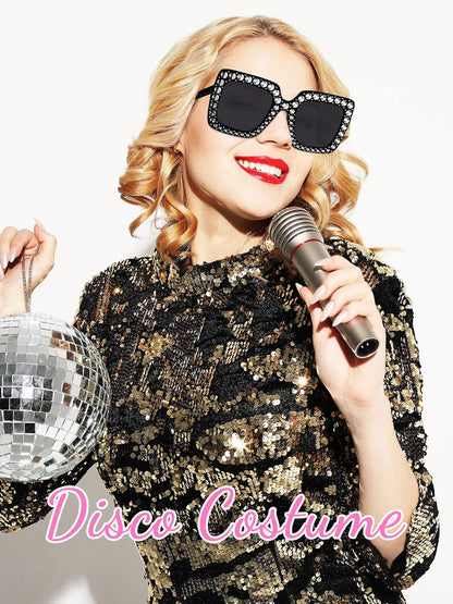 Flutesan 12 Pairs Women Disco Sunglasses Crystal Oversized Sunglasses 70s Rhinestone Diamond Retro Glasses for Rave Festival