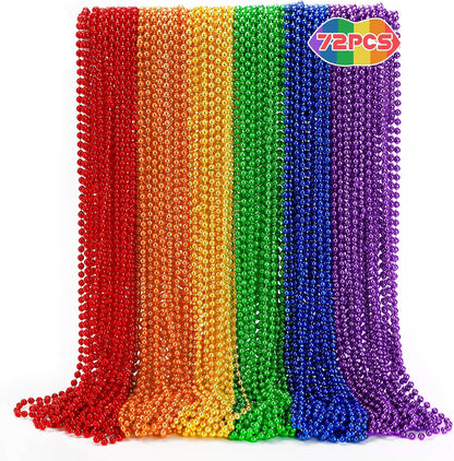 EOBOH 144PCS Mardi Gras Beads, Metallic 12 Kinds Bead Necklace Party Supplies, 33" Mardi Gras Necklace Costume Stuff, Festival Parade Throw Accessories for Wedding Birthday Celebrations Decorations