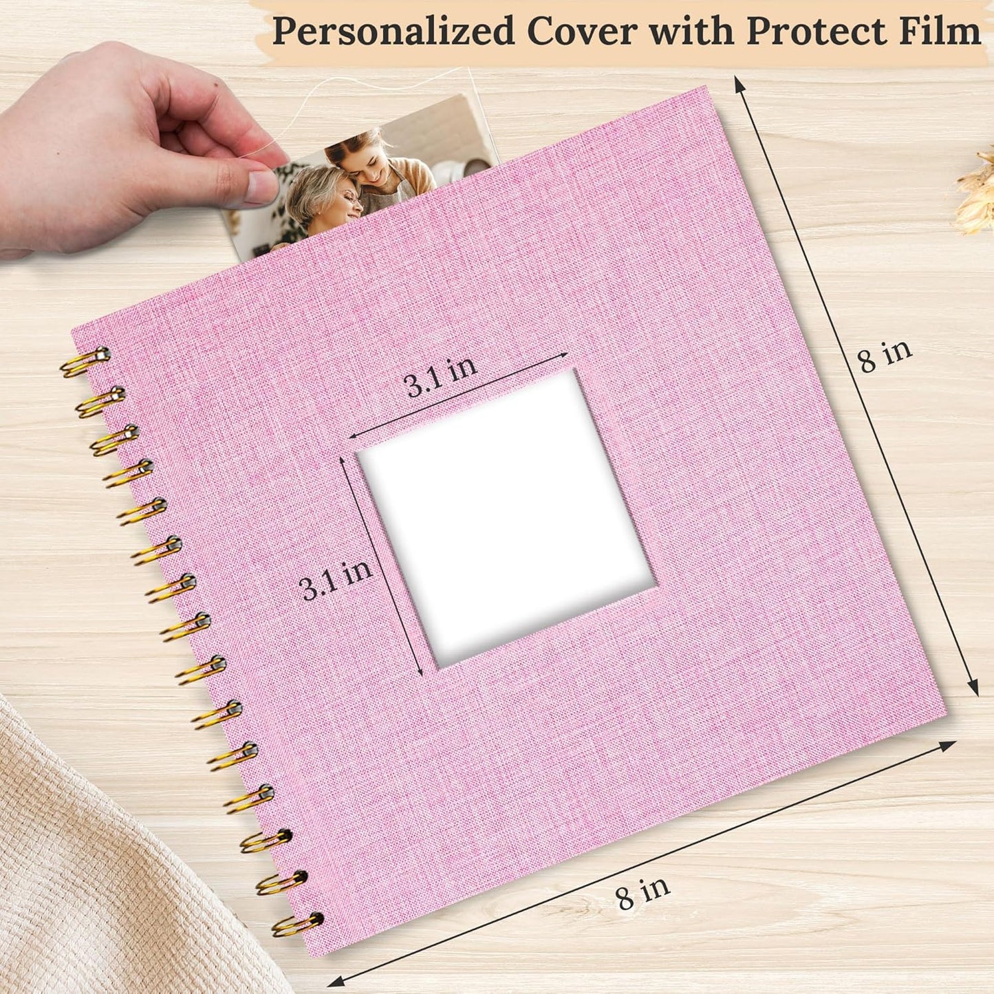 8 x 8 Inch Scrapbook Photo Album Linen Cover 20 Sheets/ 40 Pages, Hardcover Kraft White Pages Memory Book, for Travel Wedding Guest Book Christmas Baby Shower Fits 4x6 & Instant Photos, Beige