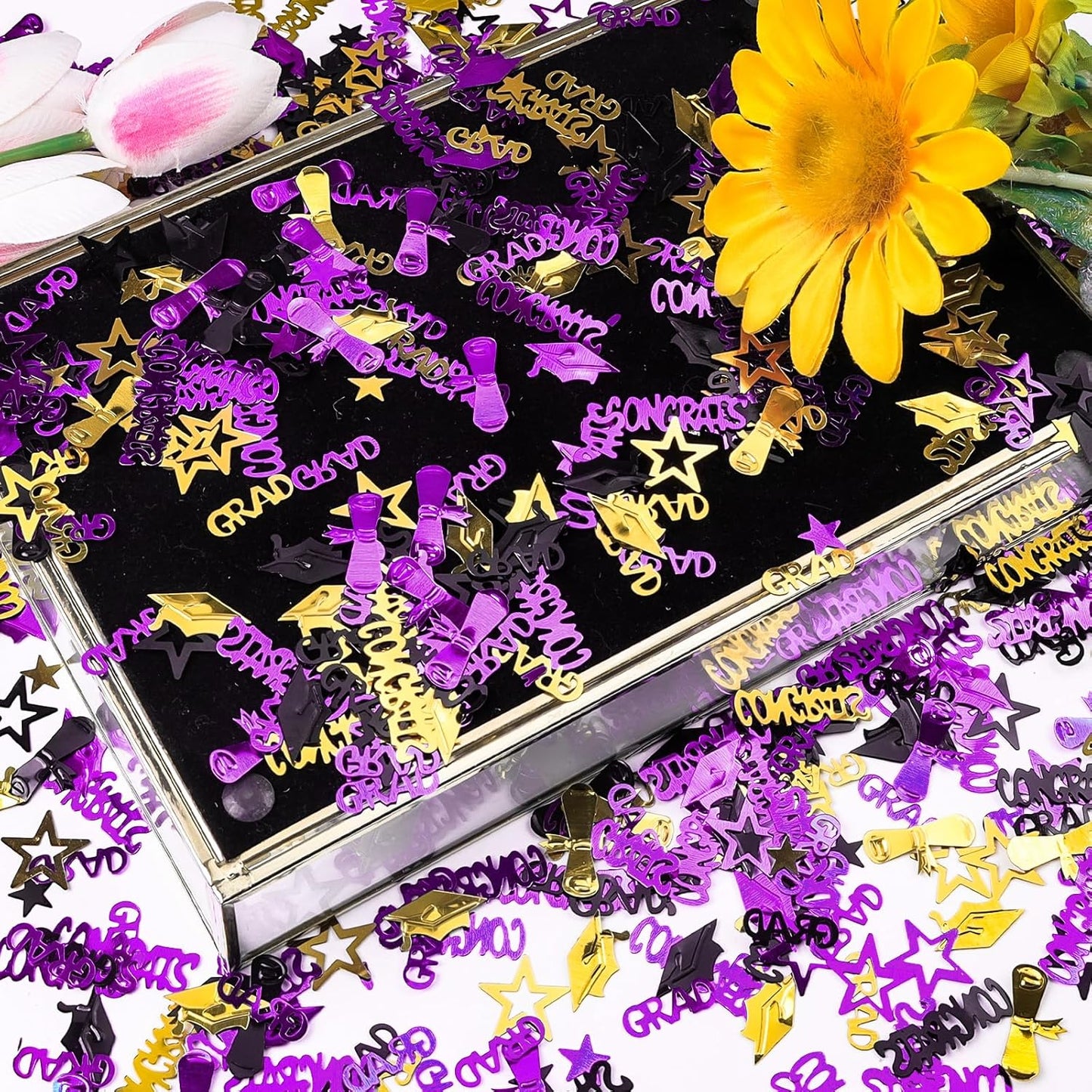 Gold and Black Graduation Confetti 2026, 1000 Pcs Congrats Grad Confetti Class of 2026 Party Table Centerpiece for 2026 Graduation Party Decorations