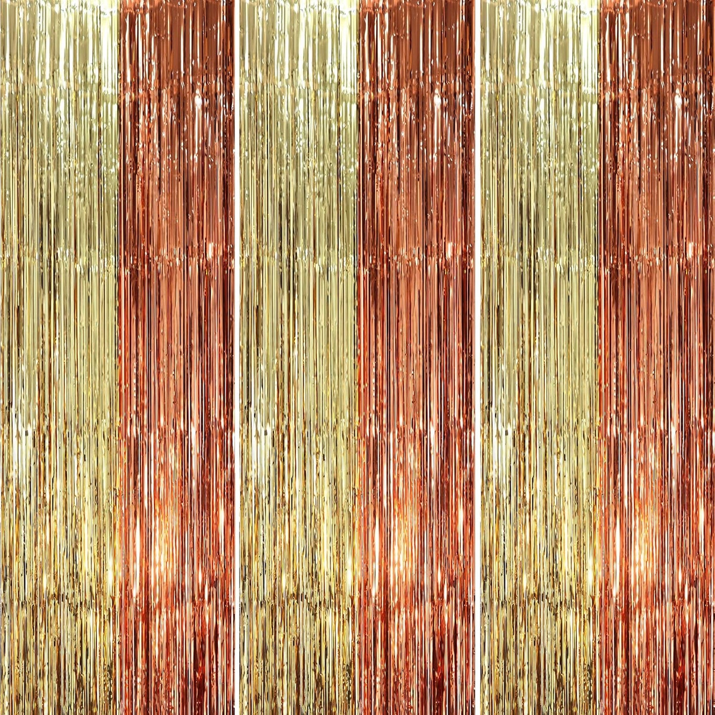 Voircoloria 3 Pack 3.3x8.2 Feet Gold Foil Fringe Backdrop Curtains, Tinsel Streamers, Fringe Backdrop for 2025 New Years Eve, Graduation, Birthday, Baby Shower, Gender Reveal, Disco Party - Colors A