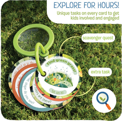 Scavenger Hunt Cards at the Park | Kids Outdoor Activity Cards Game with Magnifying Lens | Nature 2 Year Old Gifts for 2-3 Year Olds | Toddler Games for Boys & Girls