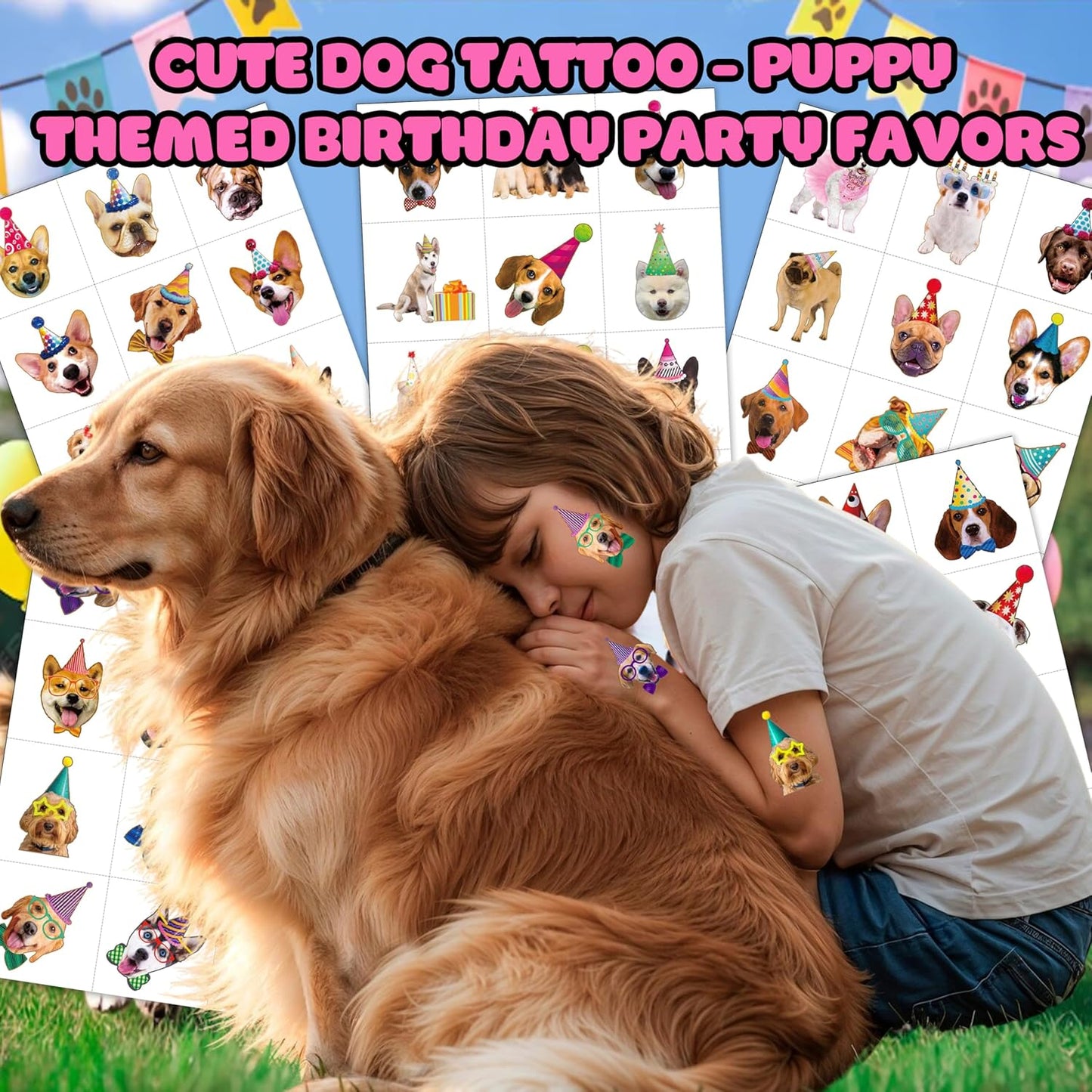 96PCS Dog Party Temporary Tattoos Stickers for Kids – Pre-Cut, Waterproof & Skin-Safe | Cute Puppy Theme 1st 2nd Birthday Supplies, Party Favors, Decorations (Normal)