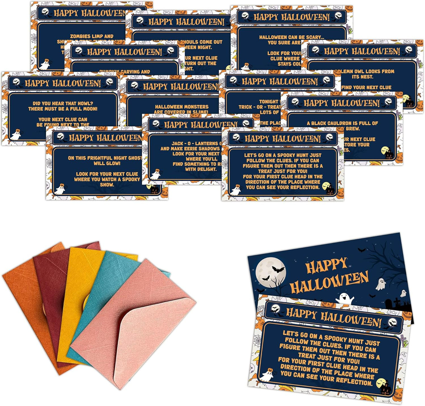 Halloween Scavenger Hunt Games Set, Trick Or Treat Treasure Hunt Clue Games for Friends Family, Halloween Activities for Large Groups, Horror Party Supplies Decorations, 01