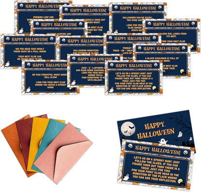Halloween Scavenger Hunt Games Set, Trick Or Treat Treasure Hunt Clue Games for Friends Family, Halloween Activities for Large Groups, Horror Party Supplies Decorations, 01