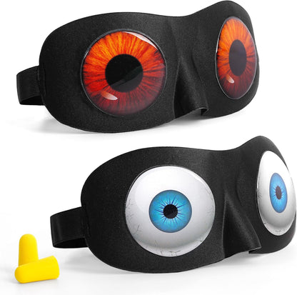 Sleep Eye Mask for Men Women Kids Funny 3D Sleeping Mask Adjustable Strap 2 Pack Eye Shade Cover for Travel, Black(Assorted A)