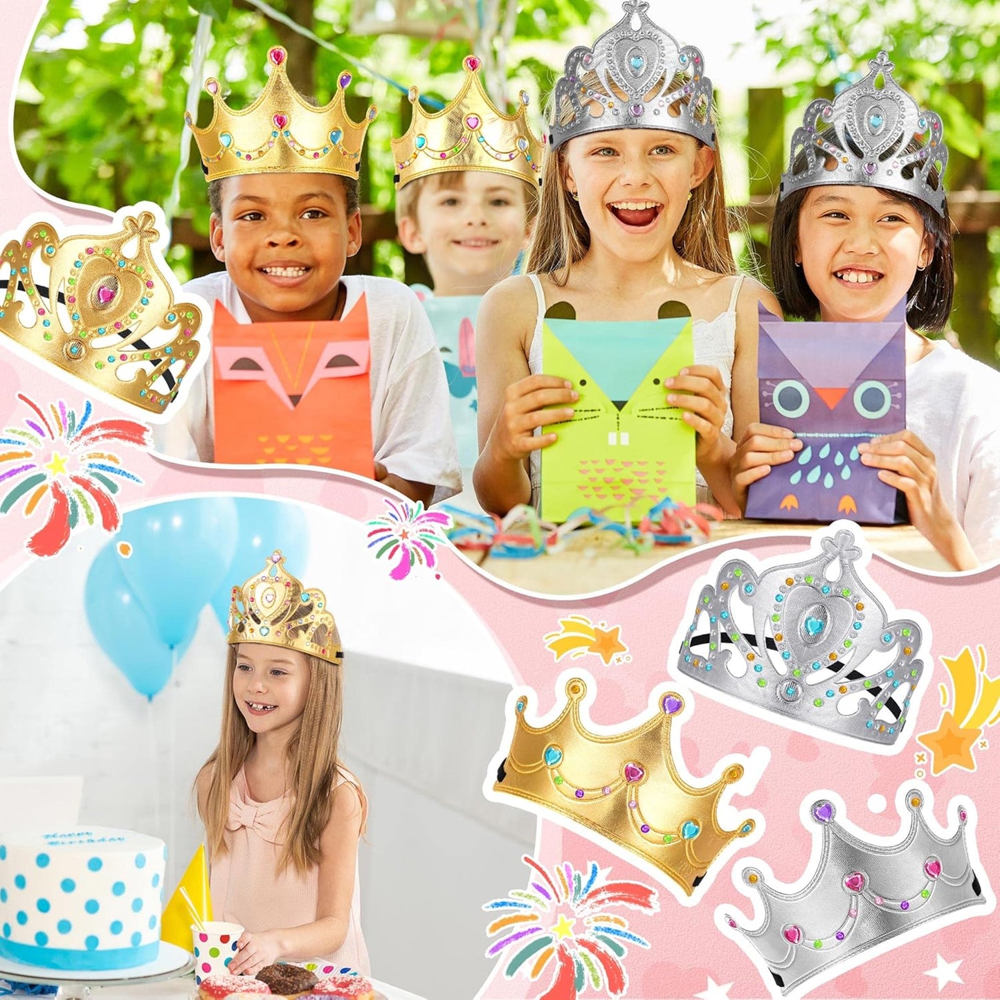 Yaomiao 44 Pcs Birthday Foam Crowns for Kids Princess Tiaras King Hat Bulk Diamond Sticker Kits for Crown Party Supplies