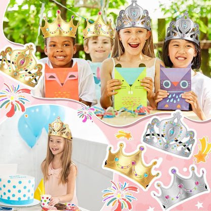 Yaomiao 44 Pcs Birthday Foam Crowns for Kids Princess Tiaras King Hat Bulk Diamond Sticker Kits for Crown Party Supplies