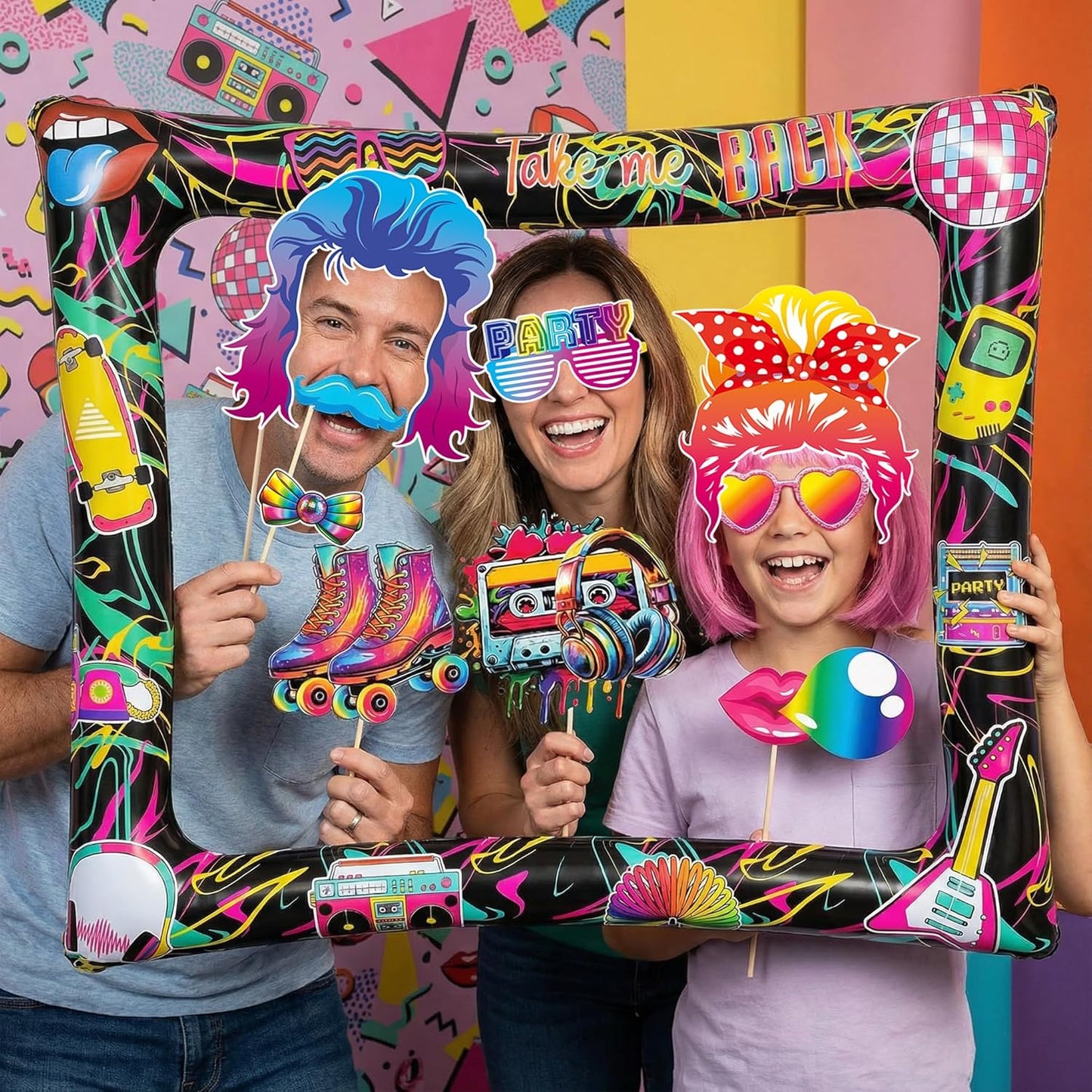 Hawaiian Photo Booth Props & Inflatable Frame, 30Pcs Luau Photobooth Props with Large Inflatable Inflatable Selfie Picture Frame for Summer Tropical Aloha Luau Party Selfie Supplies