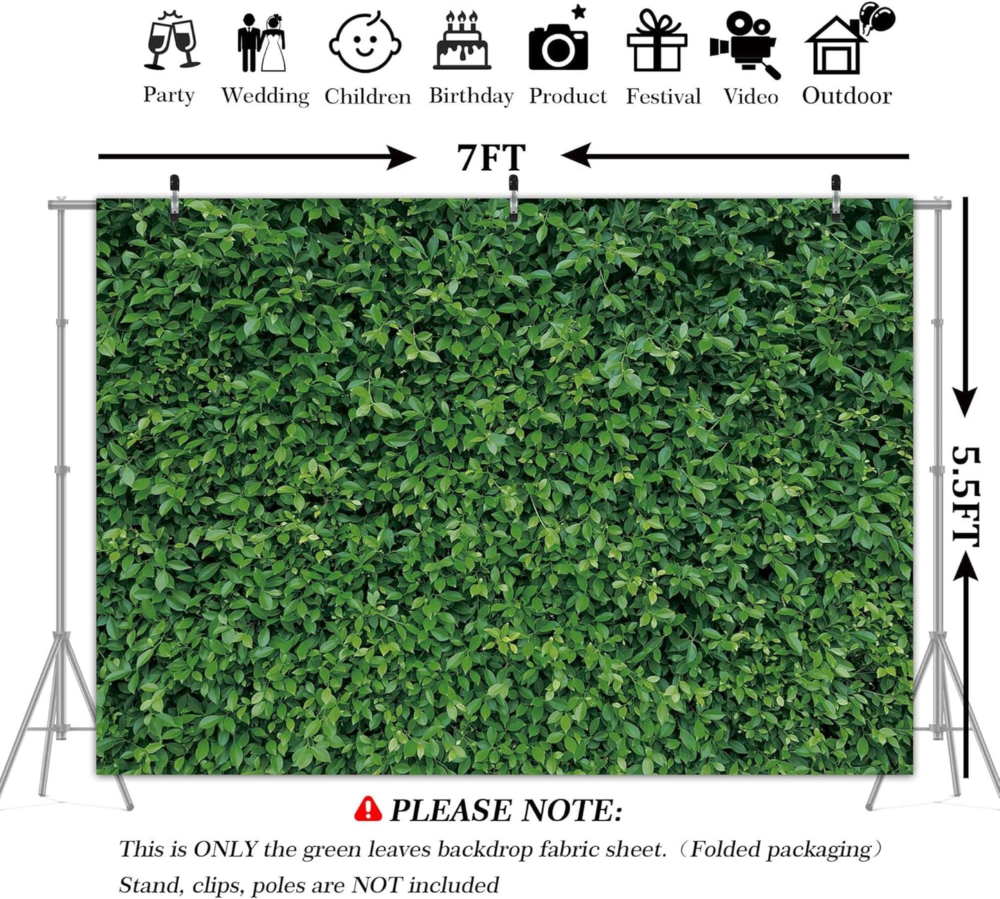 Green Leaves Backdrop - Nature Greenery Polyester Photography Background for Birthday Wedding Decor Soft Fabric Wall Banner | Baby Shower, Safari, Dinosaur Theme Photo Booth(7x5ft)
