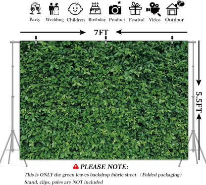 Green Leaves Backdrop - Nature Greenery Polyester Photography Background for Birthday Wedding Decor Soft Fabric Wall Banner | Baby Shower, Safari, Dinosaur Theme Photo Booth(7x5ft)