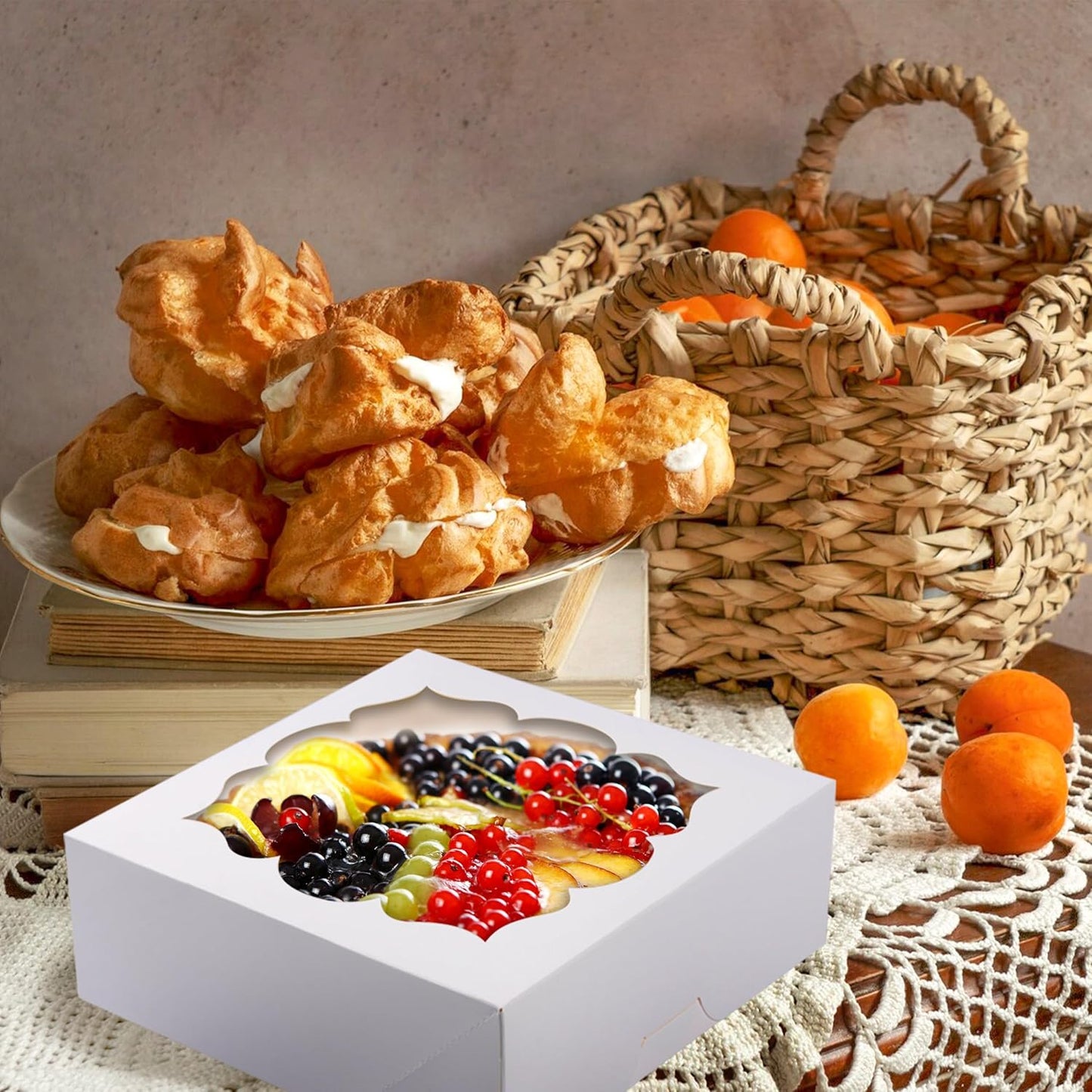 20 Pack Pie Boxes 9x9x3Inch Cake Boxes Bakery Boxes with Window for Pie, Cookies, Donuts, Chocolate Covered Strawberries(White)