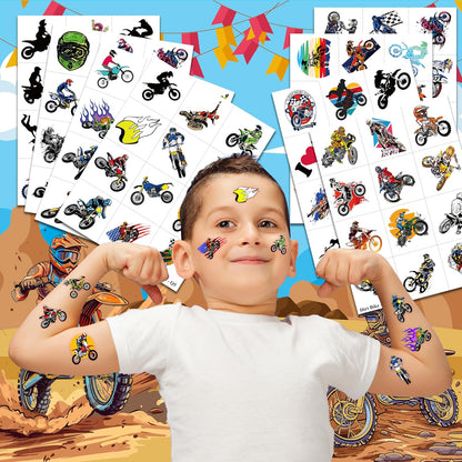 Dirt Bike Temporary Tattoos - 96 PCS (8 Sheets) Fake Tattoo Stickers for Boys & Girls | Motocross Themed Birthday Party Supplies, Favors, Decorations & Rewards