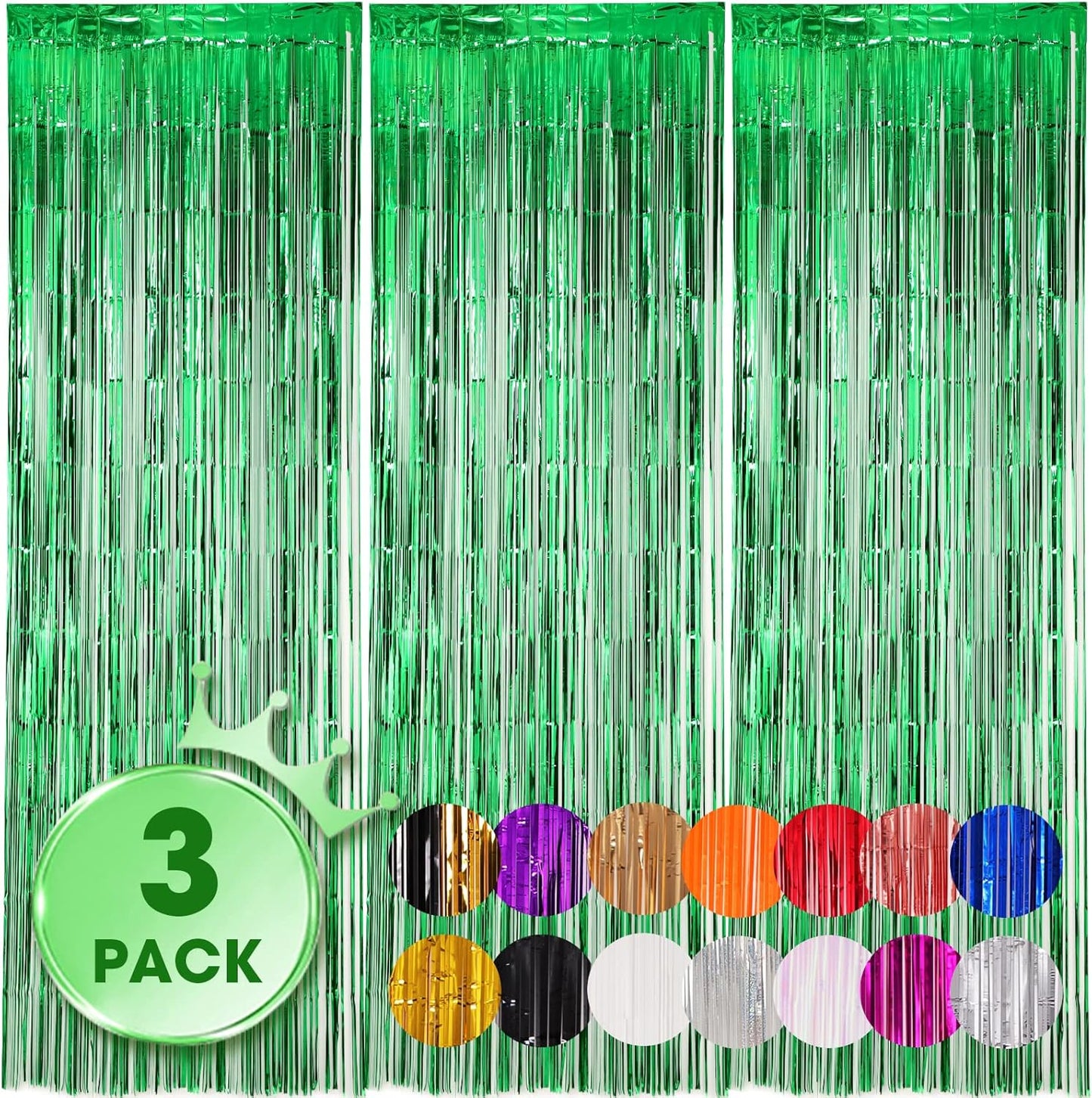 Voircoloria 3 Pack 3.3x8.2 Feet Gold Foil Fringe Backdrop Curtains, Tinsel Streamers, Fringe Backdrop for 2025 New Years Eve, Graduation, Birthday, Baby Shower, Gender Reveal, Disco Party - Colors B