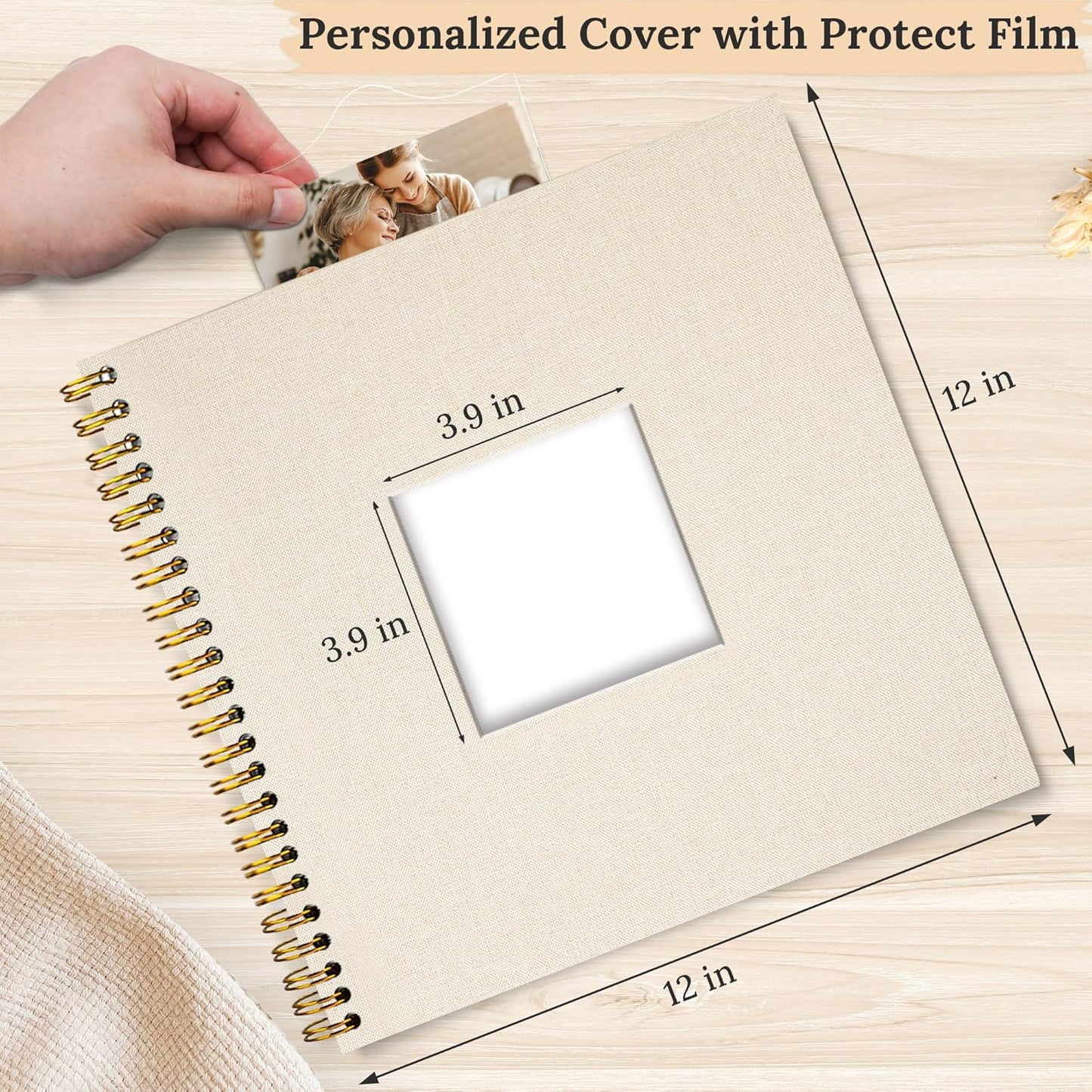 8 x 8 Inch Scrapbook Photo Album Linen Cover 20 Sheets/ 40 Pages, Hardcover Kraft White Pages Memory Book, for Travel Wedding Guest Book Christmas Baby Shower Fits 4x6 & Instant Photos, Beige