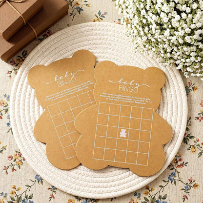 50 Pcs Bear Baby Shower Games Baby Bingo Cards Game for New Parents Girl or Boy Fun Games Gender Neutral Activity Kraft Paper Cards