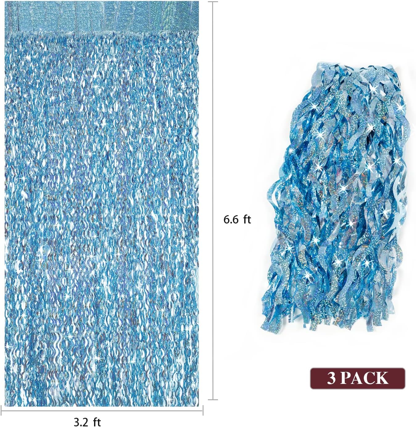 3 Pack Colorful Foil Fringe Curtain Backdrop - 6.6 x 3.3 ft Wavy Rainbow Tinsel Backdrop Curtain Metallic Streamers Iridescent Holiday Photo Booth Party Decorations