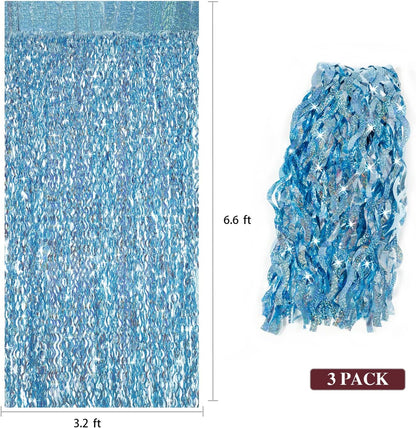3 Pack Colorful Foil Fringe Curtain Backdrop - 6.6 x 3.3 ft Wavy Rainbow Tinsel Backdrop Curtain Metallic Streamers Iridescent Holiday Photo Booth Party Decorations