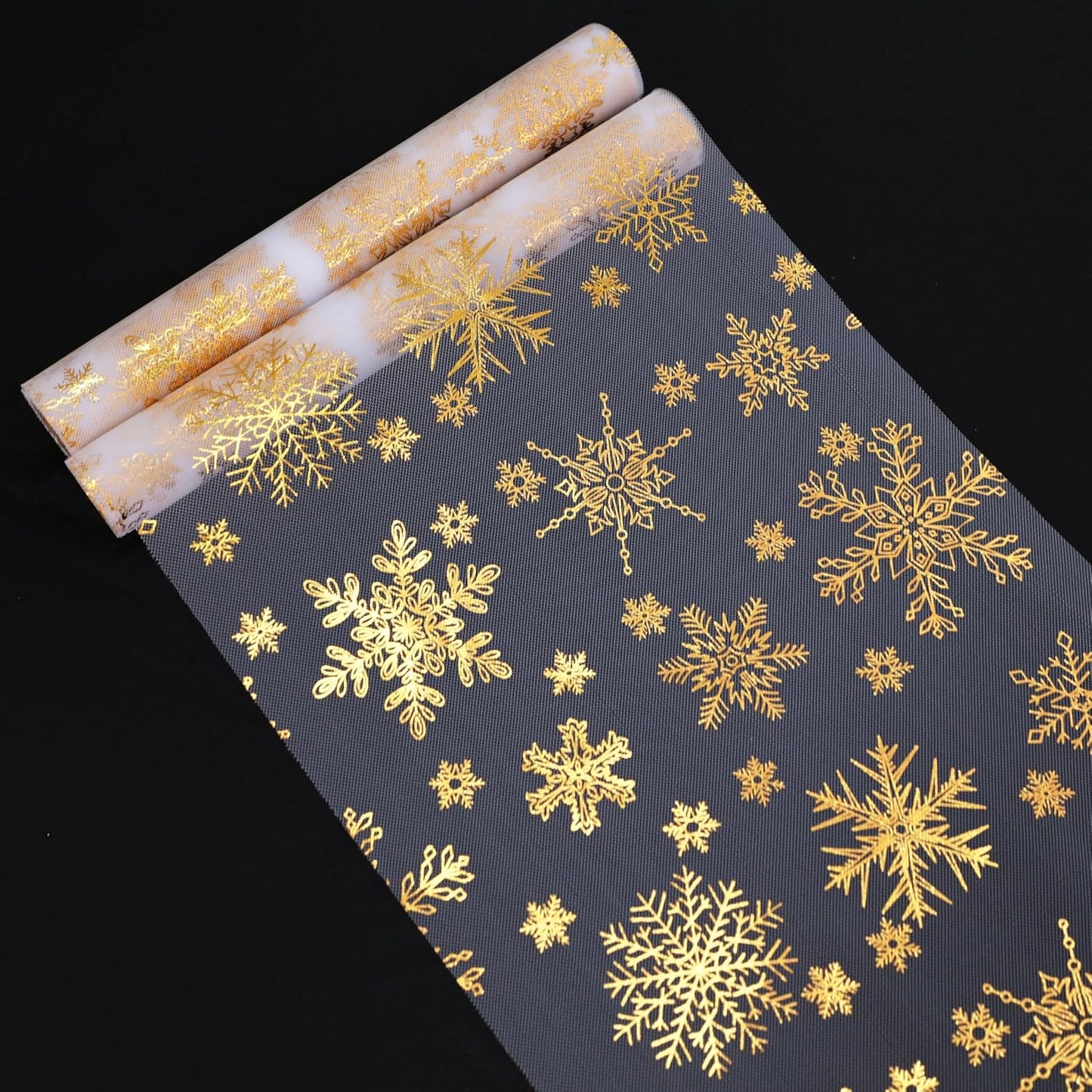 Snowkingdom 2 Pieces Gold Table Runner, Sequin Glitter Foil Metallic Thin Mesh Runner Roll 11"x108", Gold Table Decorations for Event Party, Wedding, Birthday Party, Christmas