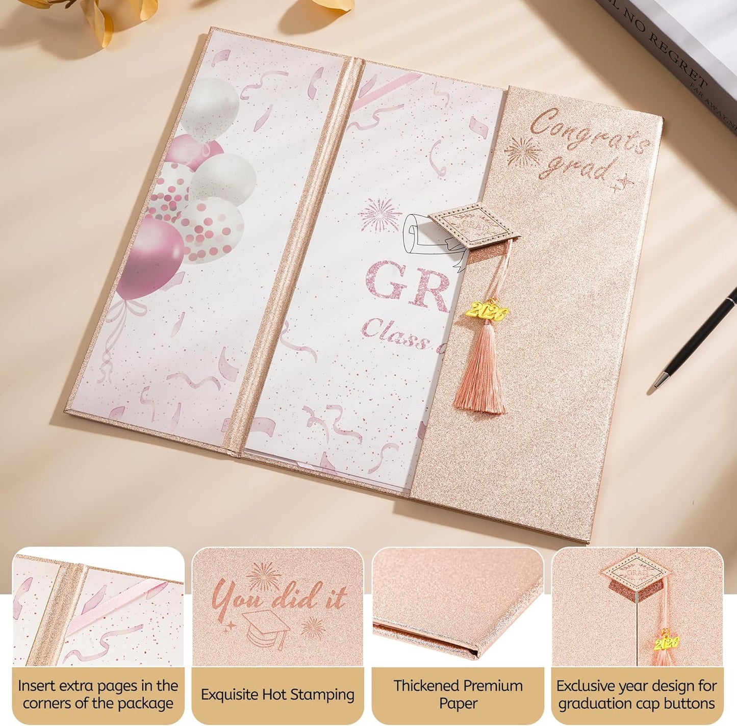 Graduation Decorations 2026 Pink,Graduation Guest Book,Autograph Book with Tassel Class of 2026 Graduate Party Decorations,Graduation Signature Guest Book