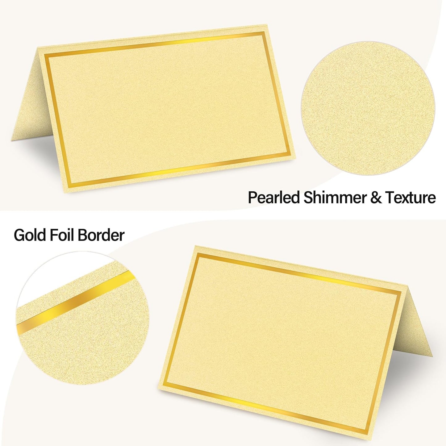 100 Pack Gold Table Cards Place Cards Name Cards for Table Setting, 250g Pearled Table Tents Name Tents, Avery Place Cards for Wedding, Meeting, Party, Reserved Seating Sign (Gold)