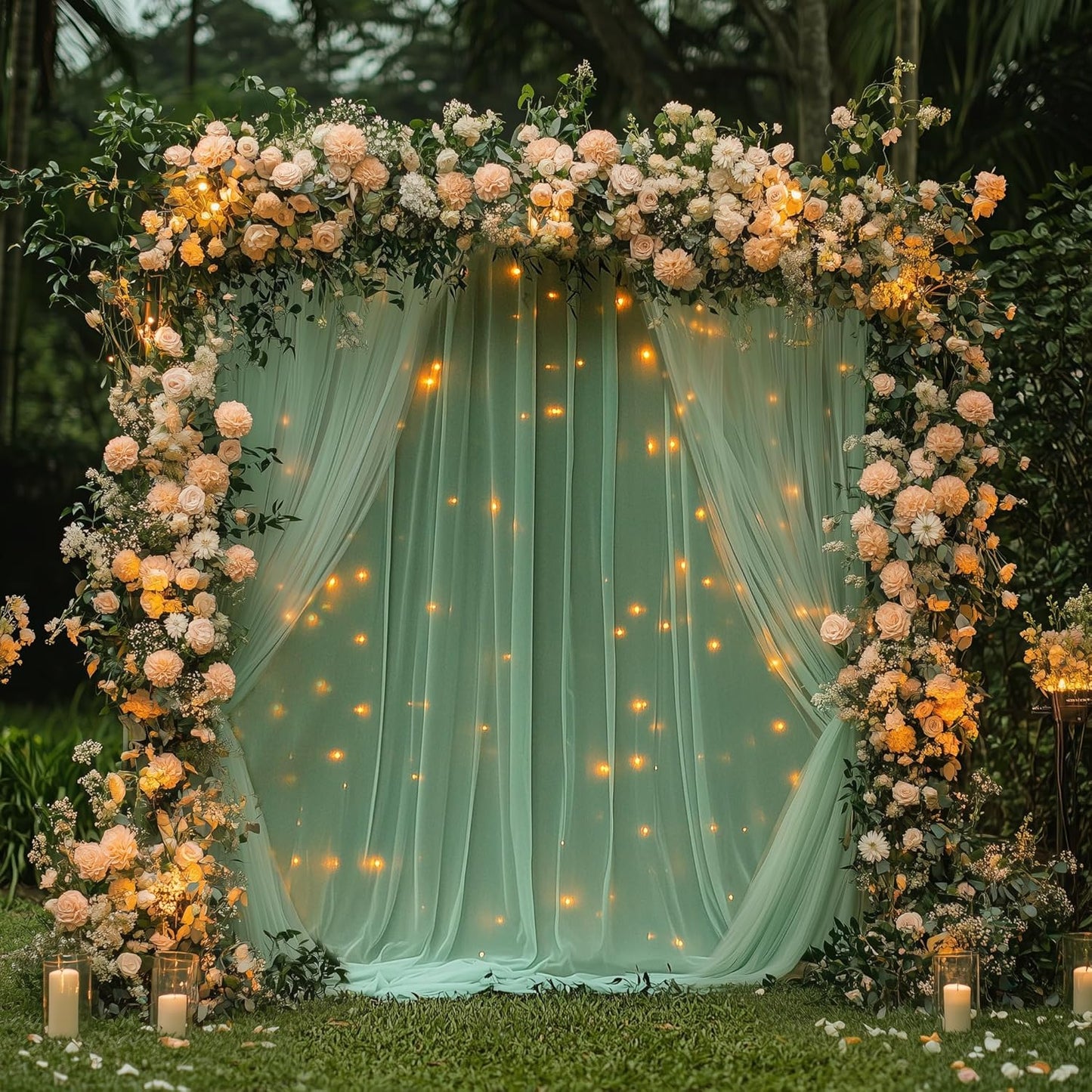 Fomcet Tulle Backdrop Curtains with Lights String White 10FT X 8FT Sheer Curtain with Lights Tulle Curtains Backdrop for Wedding Birthday Party Baby Shower Photo Shoot (2 Panels 5x8FT)