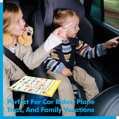 Road Trip Game Pad, 5 Games in 1 (Farm Animals, Car Colors, Buildings, Traffic Signs, Vehicles Scavenger Hunt Bingo), Pen Pencil Paper Game, Plane Trip/ Car Travel/Getaway Activity Pad for Kid, Adult