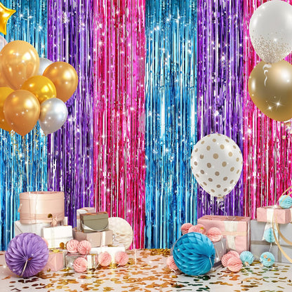 GCB 2Pack Black Metallic Tinsel Foil Fringe Curtains, Black Foil Curtain Backdrop, Photo Booth Props for Birthday Wedding Baby Shower Bachelorette Xmas Celebration Party Decorations Door Streamers