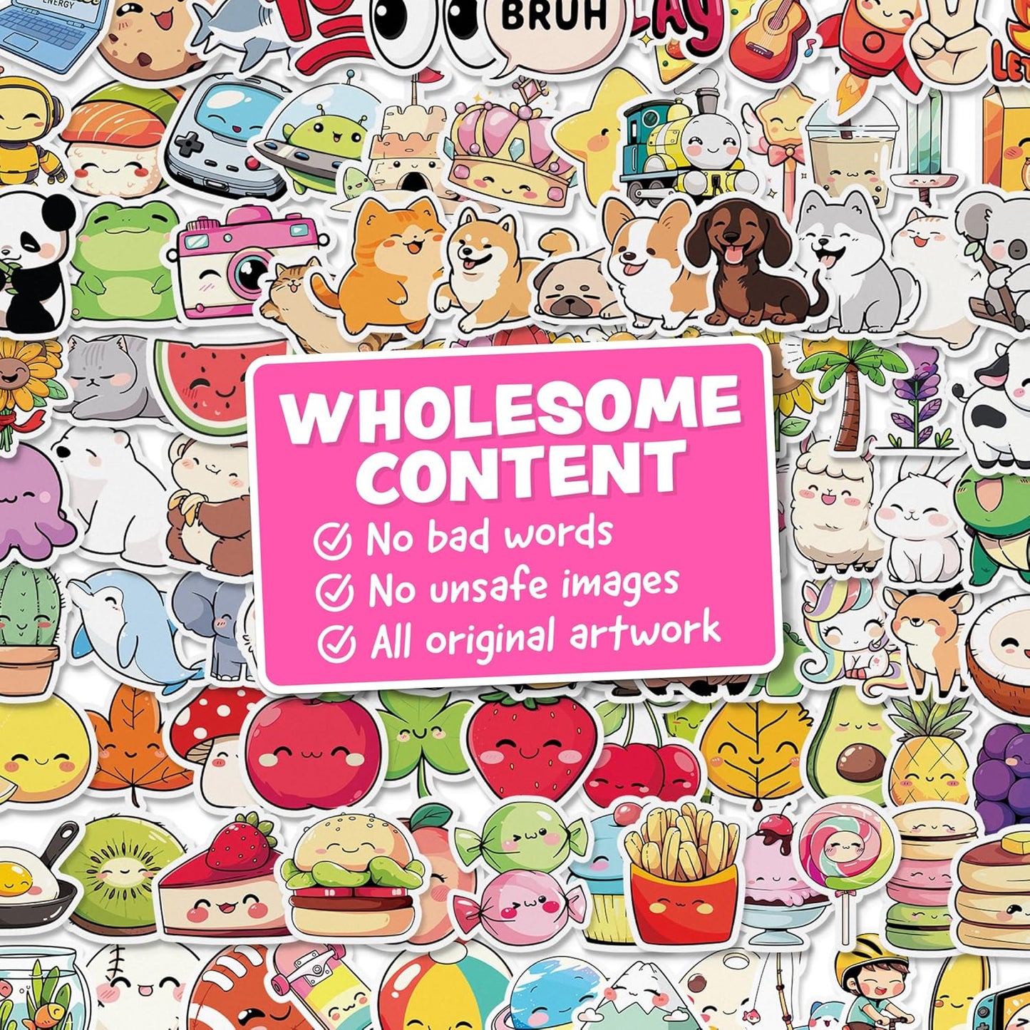Cute Stickers for Kids - Kawaii Water Bottle Stickers for Teens - 108pc Sticker Pack - Waterproof Vinyl Stickers for Water Bottles, Scrapbook, Laptops, Etc.