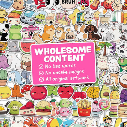 Cute Stickers for Kids - Kawaii Water Bottle Stickers for Teens - 108pc Sticker Pack - Waterproof Vinyl Stickers for Water Bottles, Scrapbook, Laptops, Etc.