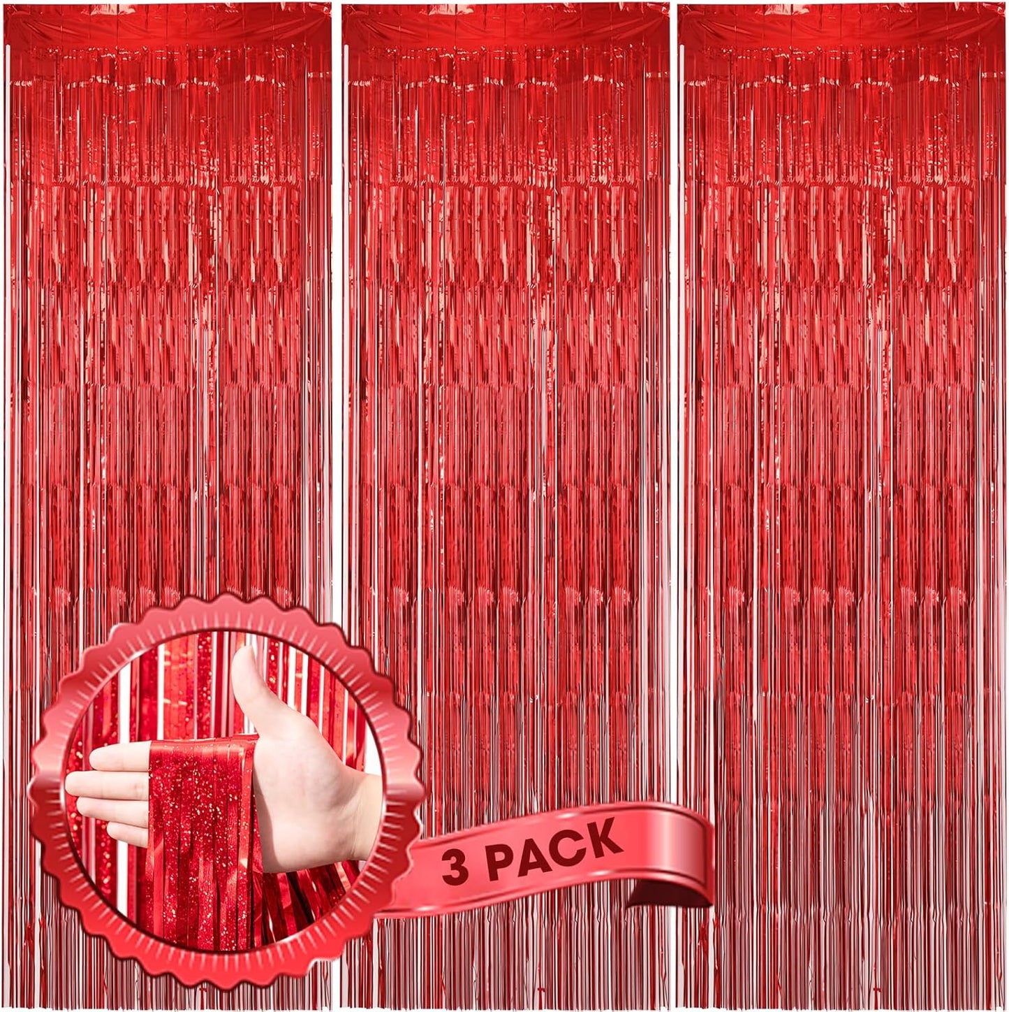 Voircoloria 3 Pack 3.3x8.2 Feet Gold Foil Fringe Backdrop Curtains, Tinsel Streamers, Fringe Backdrop for 2025 New Years Eve, Graduation, Birthday, Baby Shower, Gender Reveal, Disco Party - Colors B