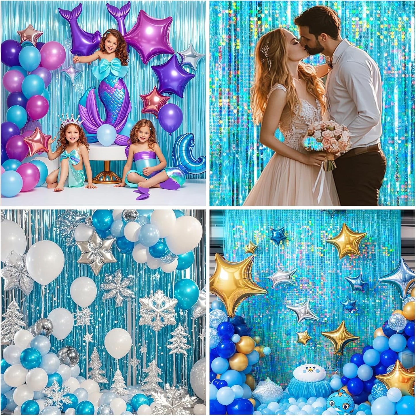4 Packs Silver Foil Fringe Curtain, Silver Glitter Metallic Tinsel Backdrop for Birthday, Wedding, Baby Shower, Bachelorette, 70s 80s 90s Theme Disco Party, Iridescent Party Decorations Supplies
