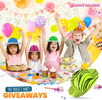 The Glowhouse Premium Neon Gangster Hats Plastic Fun Party Fedora UV Blacklight Glow Pack of 12 (Animal Print)