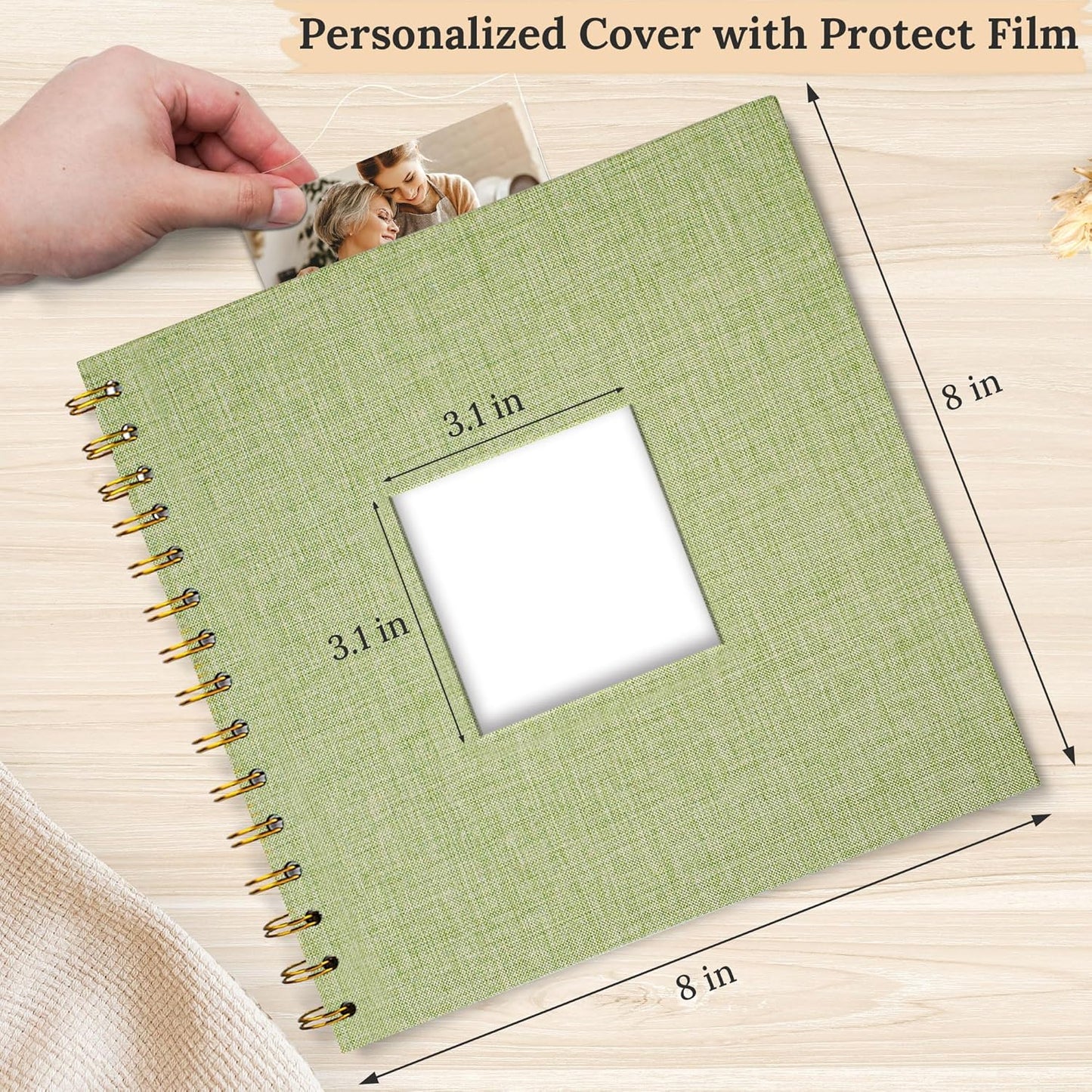 8 x 8 Inch Scrapbook Photo Album Linen Cover 20 Sheets/ 40 Pages, Hardcover Kraft White Pages Memory Book, for Travel Wedding Guest Book Christmas Baby Shower Fits 4x6 & Instant Photos, Beige