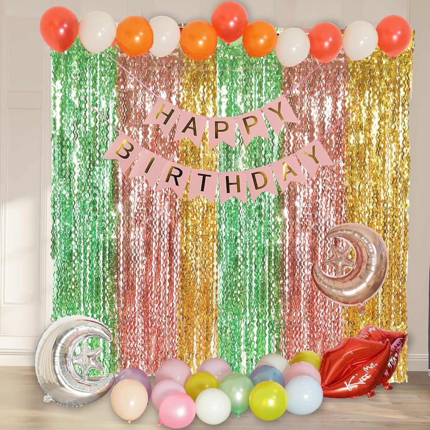 3 Pack Colorful Foil Fringe Curtain Backdrop - 6.6 x 3.3 ft Wavy Rainbow Tinsel Backdrop Curtain Metallic Streamers Iridescent Holiday Photo Booth Party Decorations