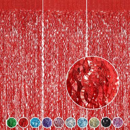 3 Pack Colorful Foil Fringe Curtain Backdrop - 6.6 x 3.3 ft Wavy Rainbow Tinsel Backdrop Curtain Metallic Streamers Iridescent Holiday Photo Booth Party Decorations