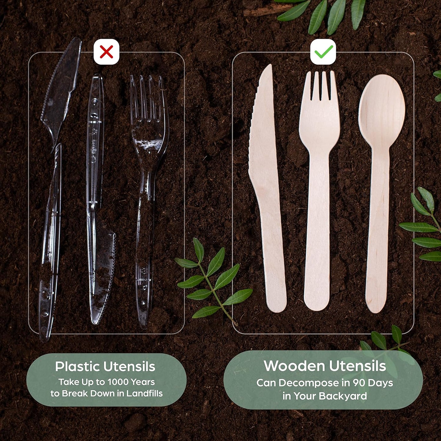 PURPLECLAY Wooden Disposable Utensils Set, 360 PCS Compostable Silverware (120 Forks, 120 Spoons, 120 Knives) Eco Friendly, Plastic-Free Cutlery for Parties & Catering, Alternative to Bamboo Utensils