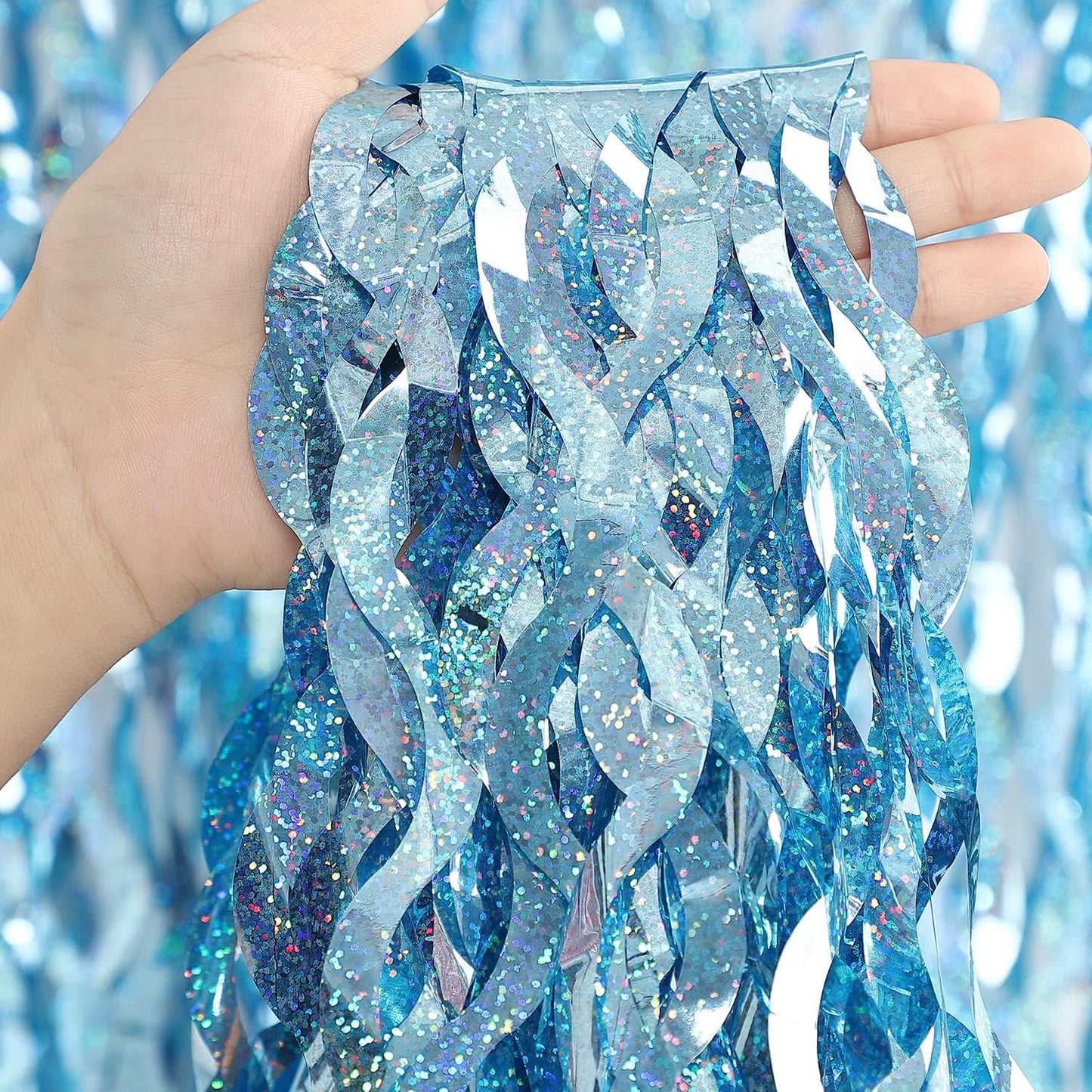 3 Pack Colorful Foil Fringe Curtain Backdrop - 6.6 x 3.3 ft Wavy Rainbow Tinsel Backdrop Curtain Metallic Streamers Iridescent Holiday Photo Booth Party Decorations