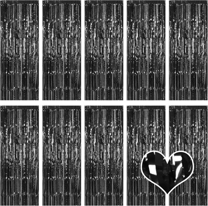 10 Pack Silver Backdrop Curtain 3.2ft x 8.2ft Metallic Tinsel Foil Fringe Curtains Photo Booth Background for Birthday Party Decoration Baby Shower Engagement Wedding Christmas Decoration (Silver)