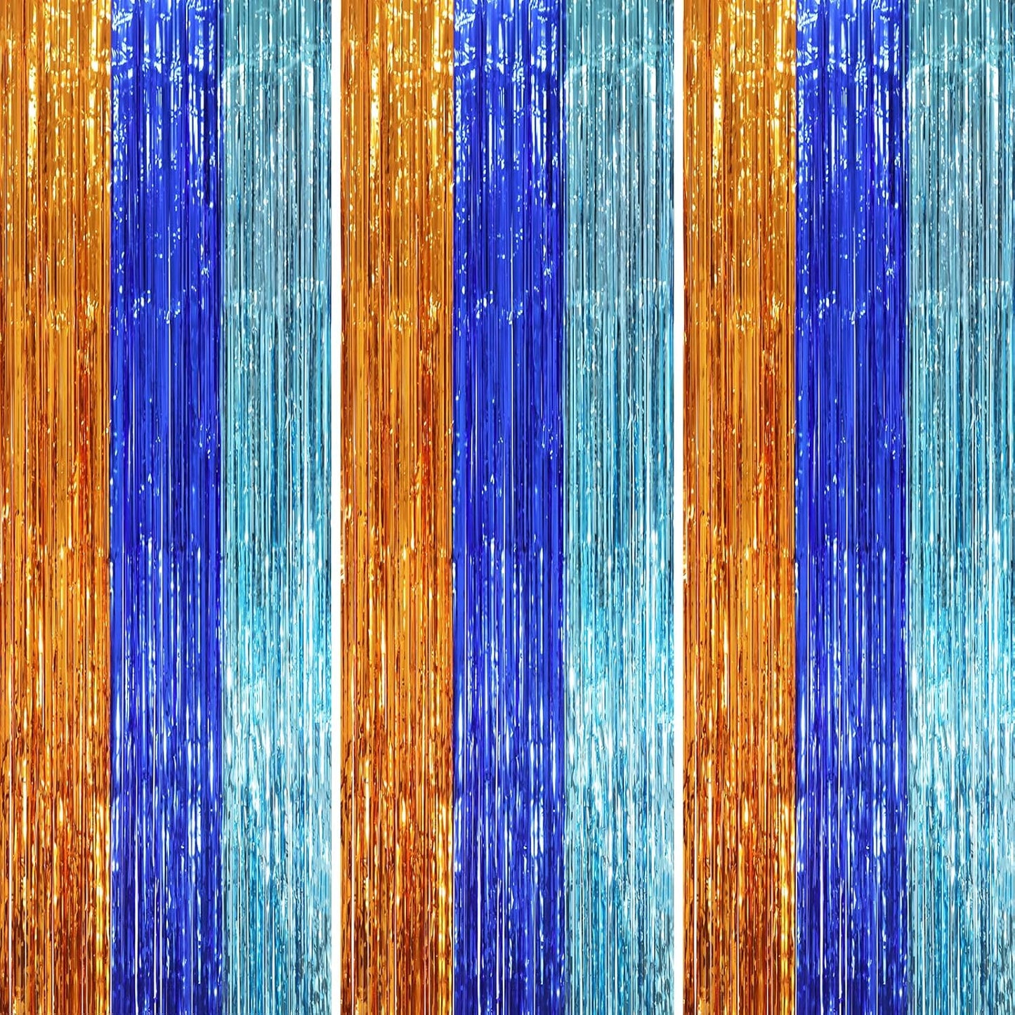 Voircoloria 3 Pack 3.3x8.2 Feet Gold Foil Fringe Backdrop Curtains, Tinsel Streamers, Fringe Backdrop for 2025 New Years Eve, Graduation, Birthday, Baby Shower, Gender Reveal, Disco Party - Colors B