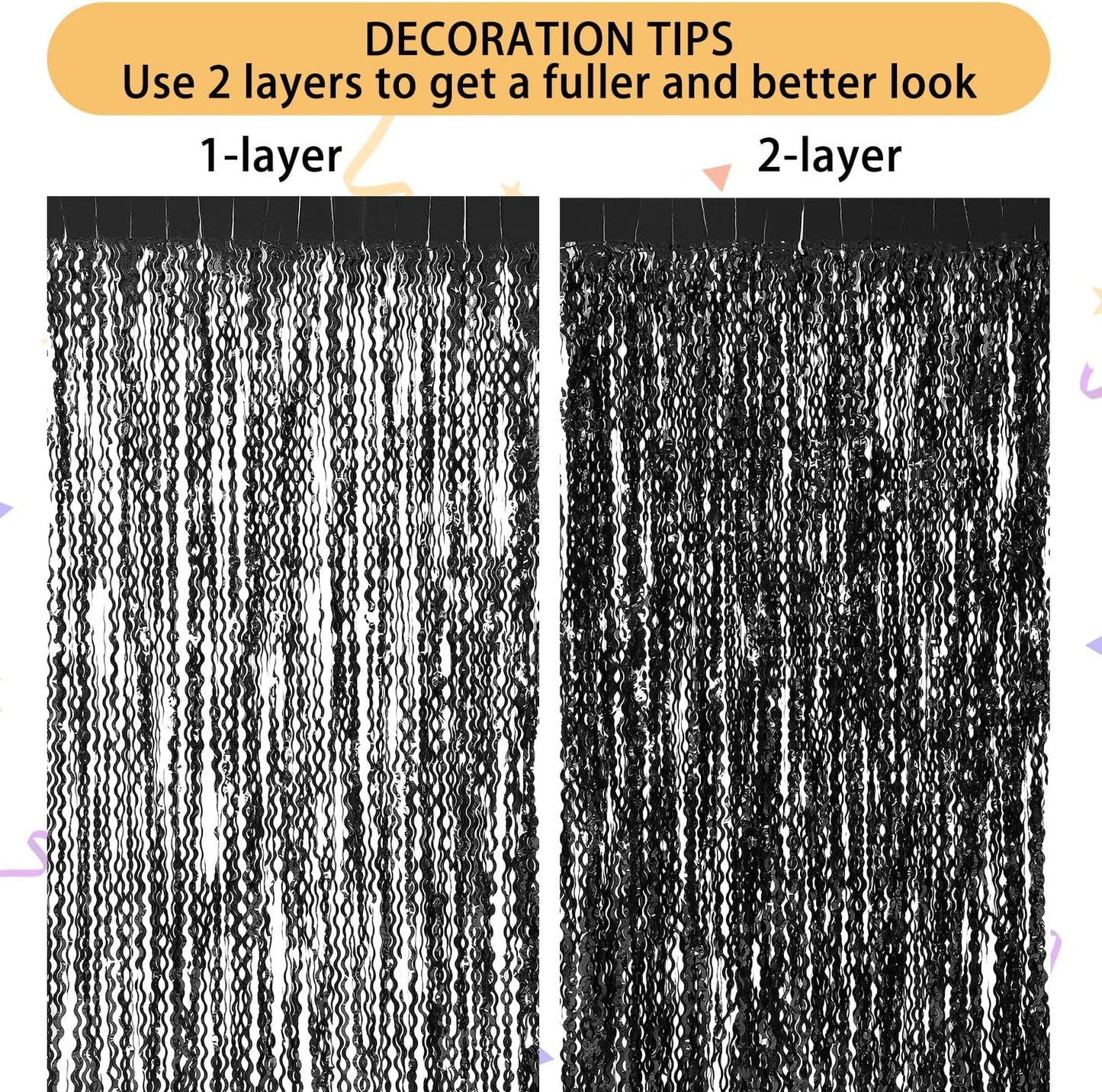 3 Pack Colorful Foil Fringe Curtain Backdrop - 6.6 x 3.3 ft Wavy Rainbow Tinsel Backdrop Curtain Metallic Streamers Iridescent Holiday Photo Booth Party Decorations