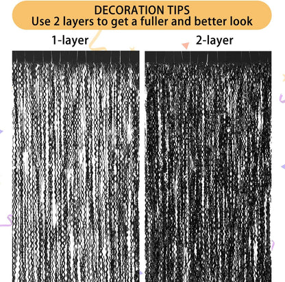 3 Pack Colorful Foil Fringe Curtain Backdrop - 6.6 x 3.3 ft Wavy Rainbow Tinsel Backdrop Curtain Metallic Streamers Iridescent Holiday Photo Booth Party Decorations